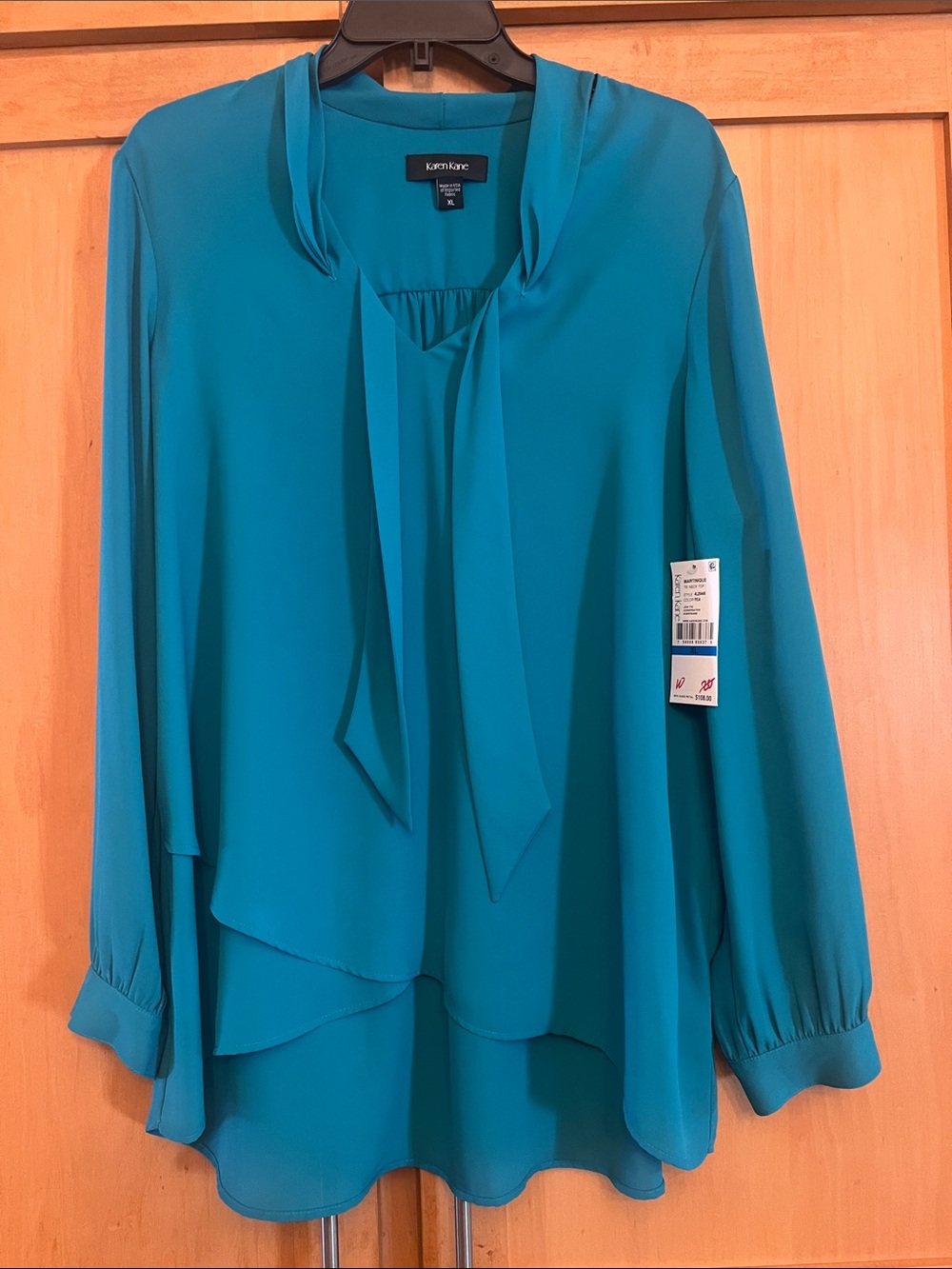 Karen Kane Teal Tie-Neck Layered Blouse